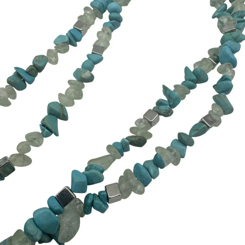 Kenneth Cole New York Gemstone Multi-Strand Necklace Turquoise & Quartz Pre-Owne - Picture 4 of 7